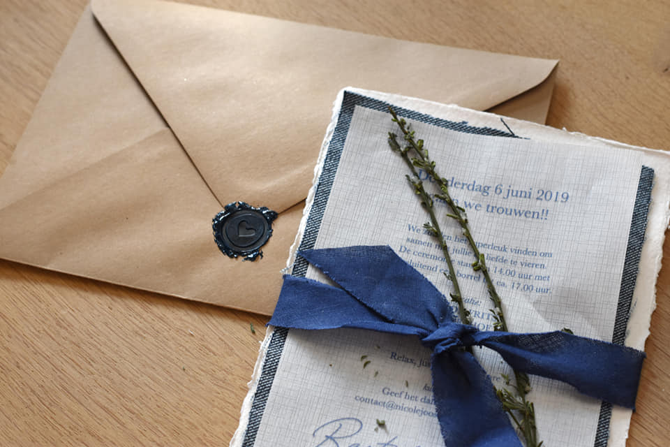 Letterpress trouwkaart handgeschept papier - Afbeelding 5